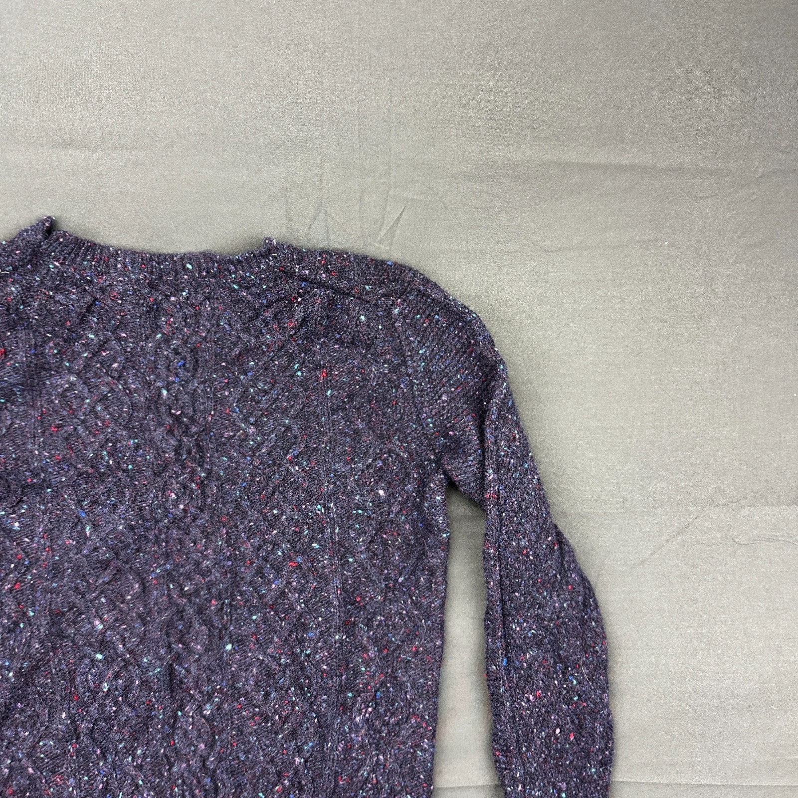 Theory Mayly Fleck Wool Sweater Dress Women’s Small Purple Cable Knit Crew Neck