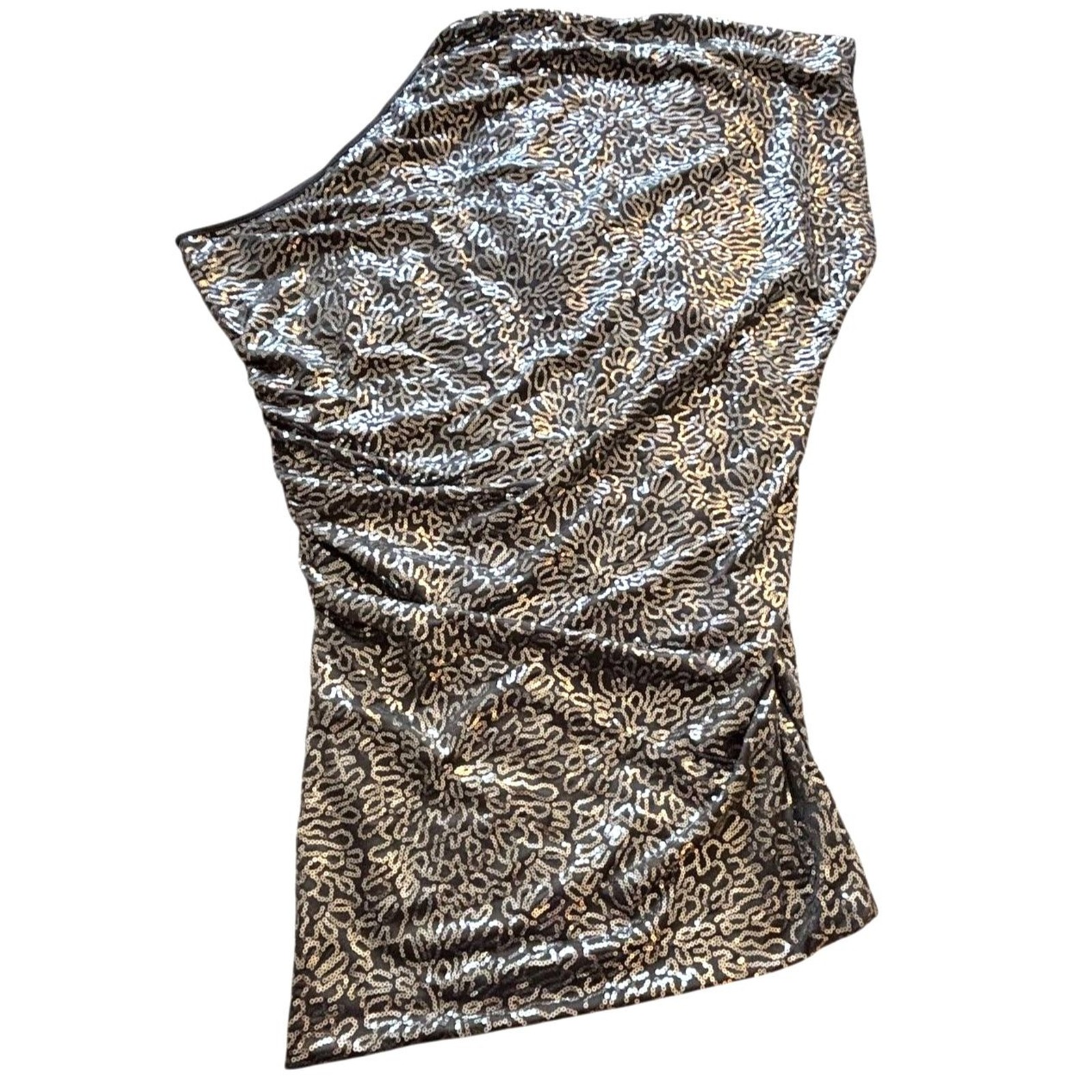 Umgee USA Sequin One Shoulder Dress Medium Silver Cocktail Party Ruched