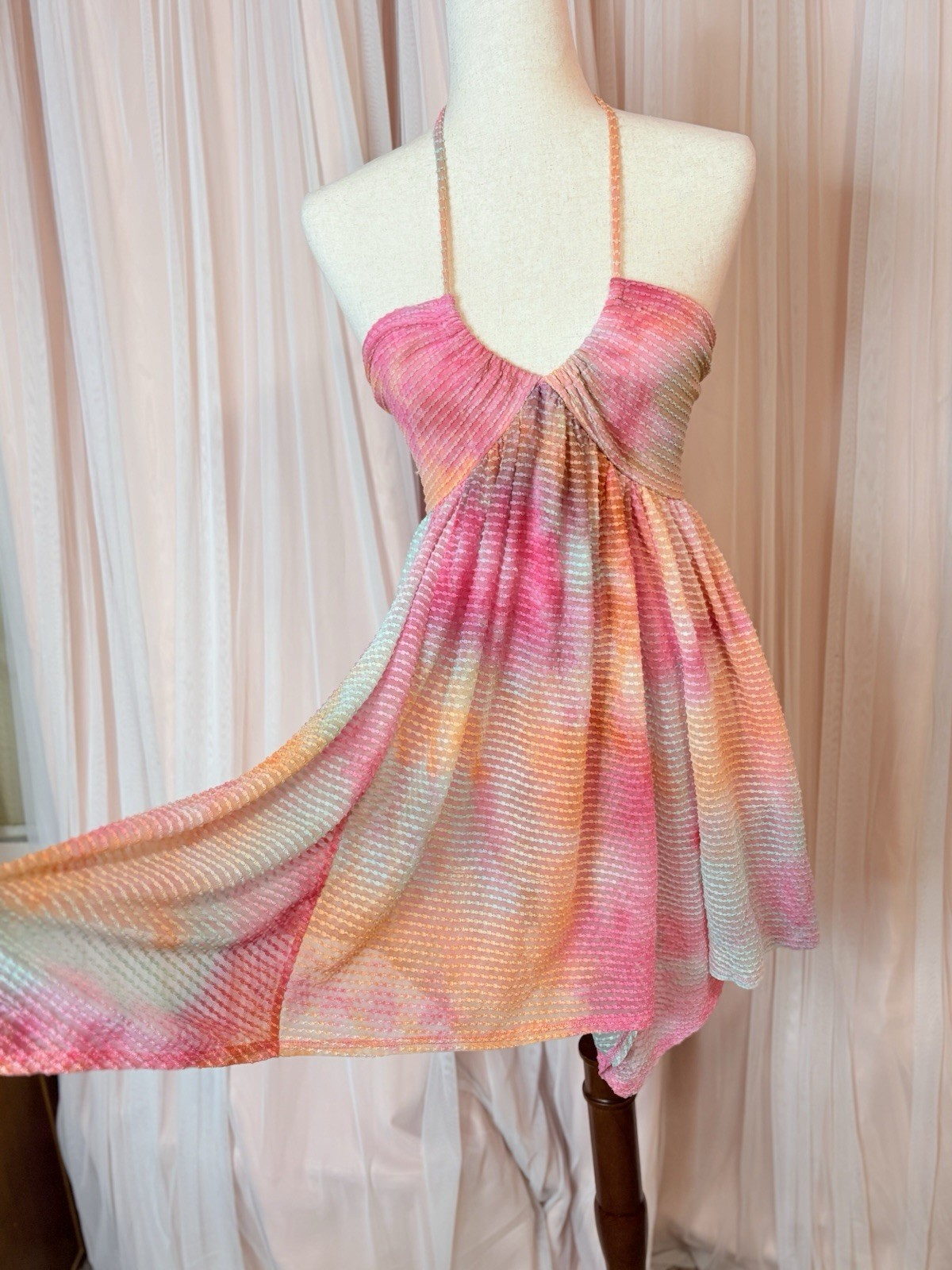 Wild Fable Tie Dye Halter Asymmetric Mini Dress Pink Orange Blue Size S