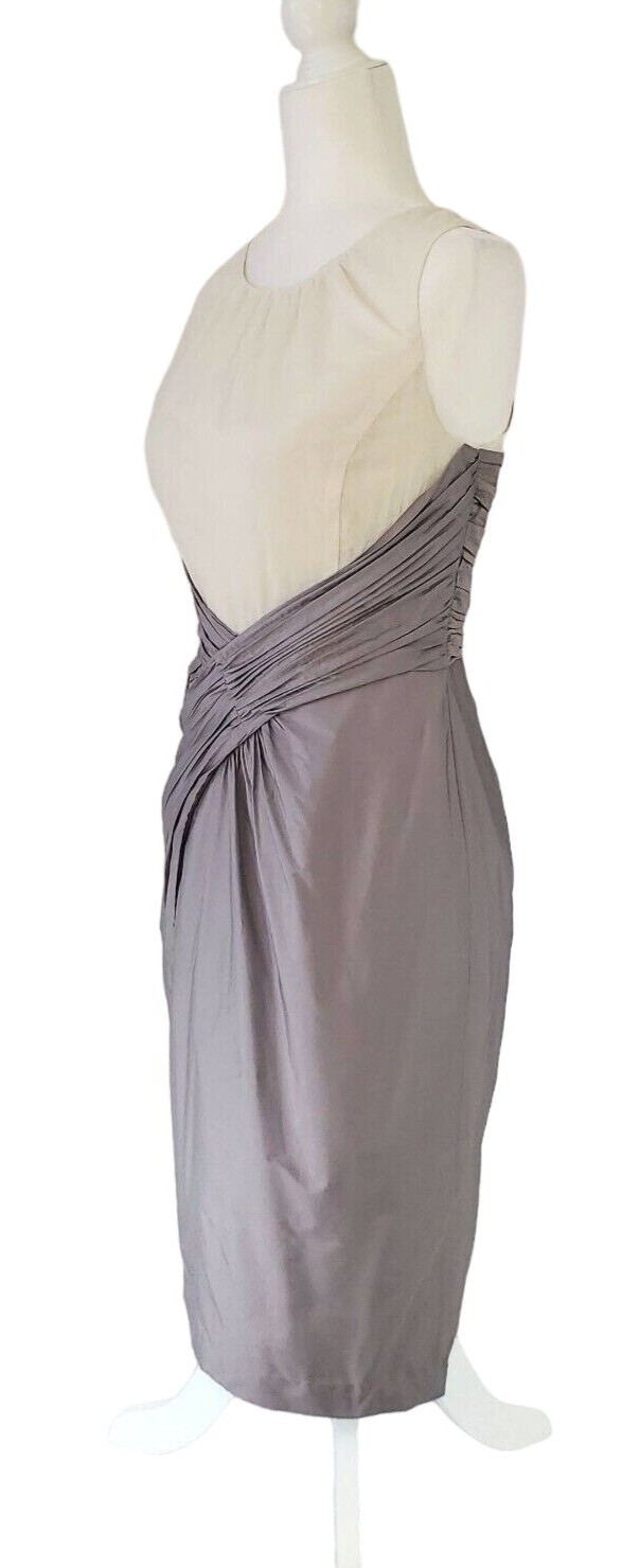 BNWT Hoss Intropia Ruched Knee Length Dress Ivory Lavender Purple Cocktail 6