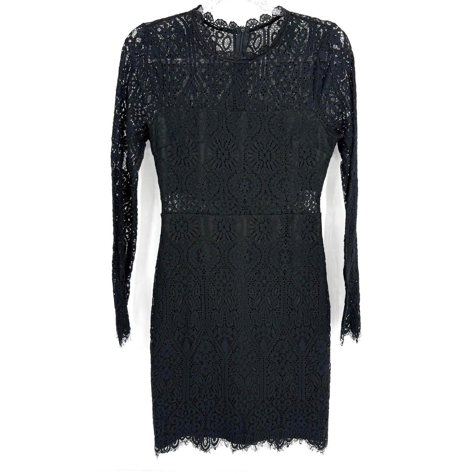 Lulus Black Lace Long Sleeve Bodycon Mini Dress Womens Sz M