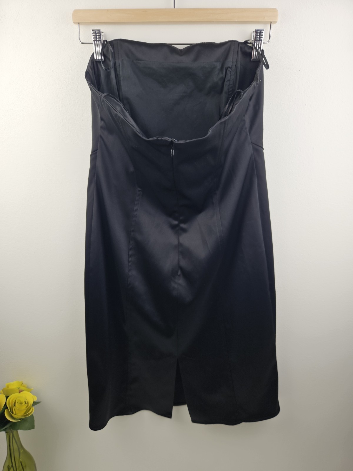 Black Strapless Dress Mini Beaded Diamante Embellished Satin Bow Party