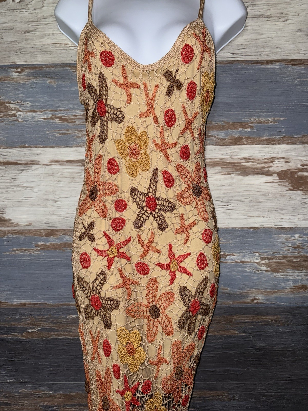 Kroshetta by Papillon Y2K floral crochet dress With Starfish Size Large L Boho