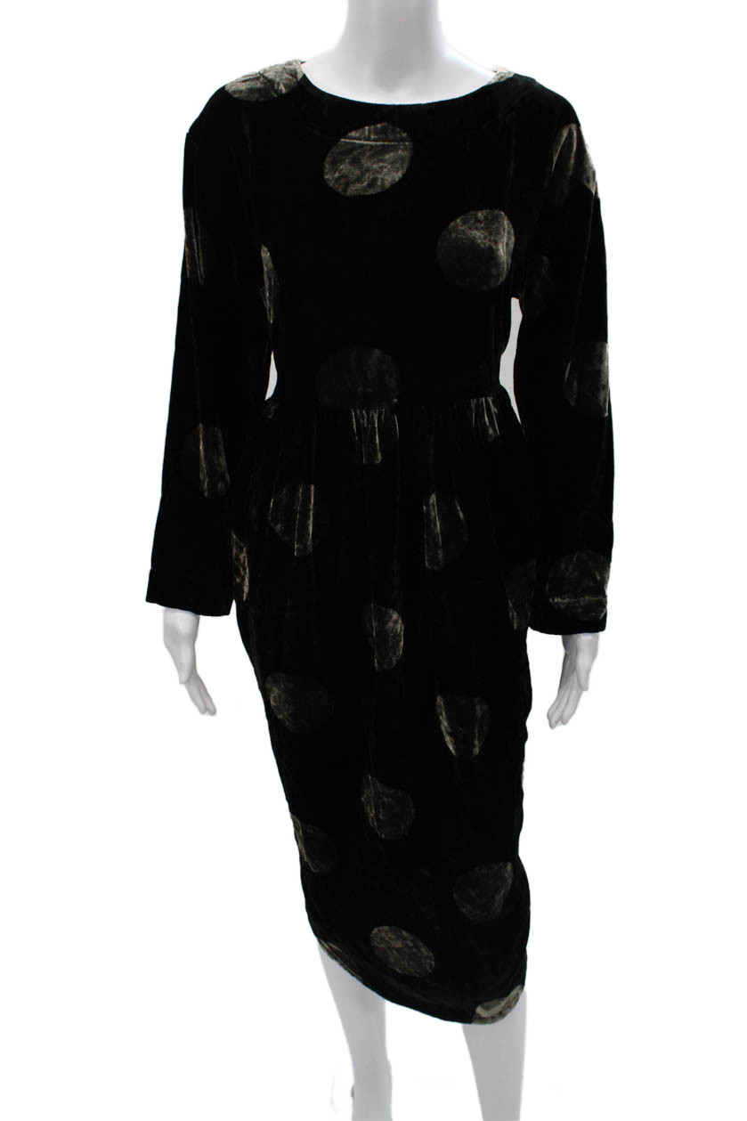 Bitte Kai Rand Women Sheath Dress Black Polka Dot Long Sleeve Viscose Size M