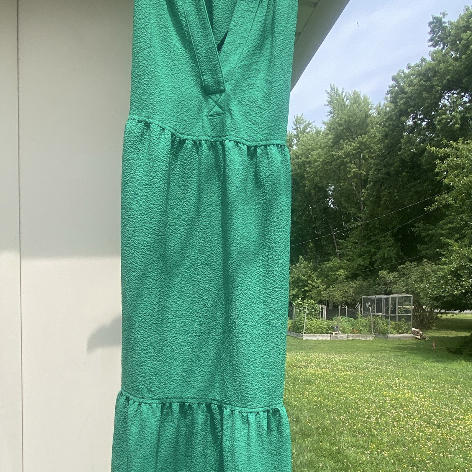 Calvin Klein Womens Green V-Neck Sleeveless Textured Tiered Maxi Dress Size 8