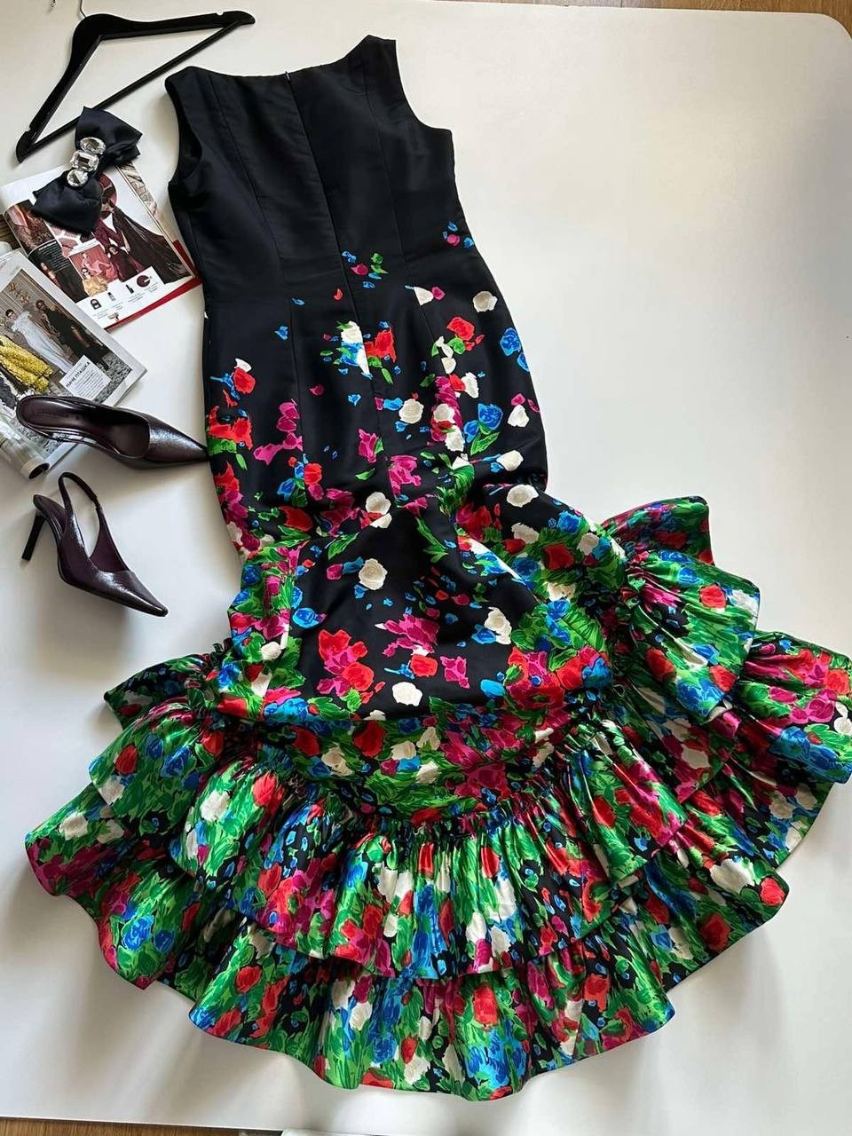 Oscar de la Renta 2008 Runway Silk Faille Floral Ruffle Gown Sz 14