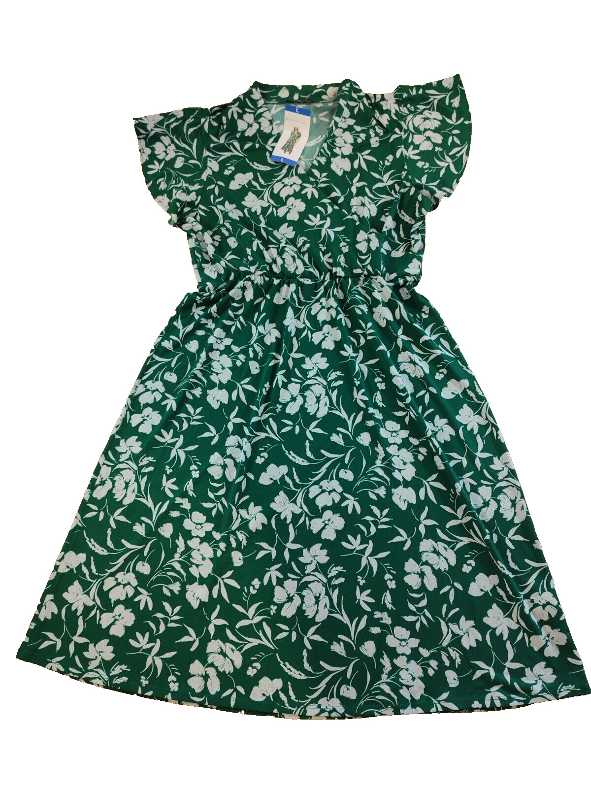 Adrianna Papell Ladies Relaxed Breathable Stretch Faux Wrap Dress Large Green