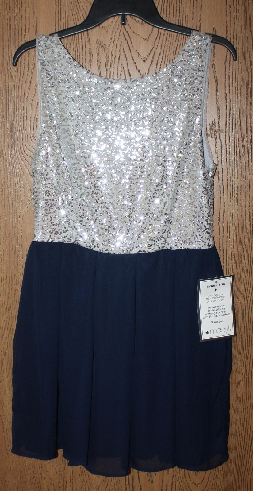 NWT B. Darlin Sz Large Navy Blue Silver Sequin Holiday Party /Prom Dress