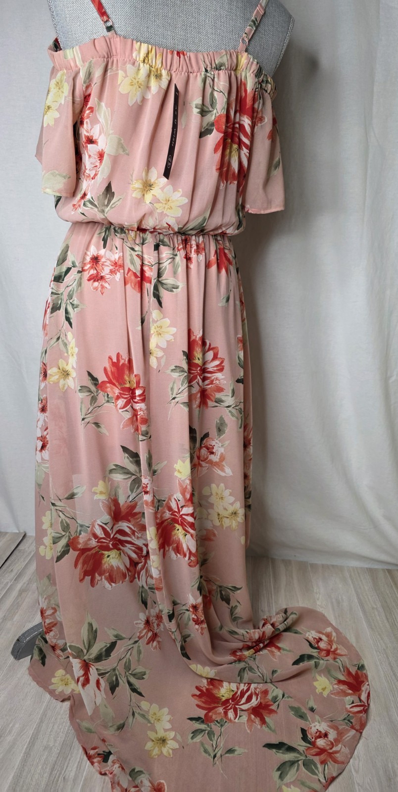 As U Wish Womens Pink Floral Off Shoulder Hi-Low Chiffon Lined Dress M