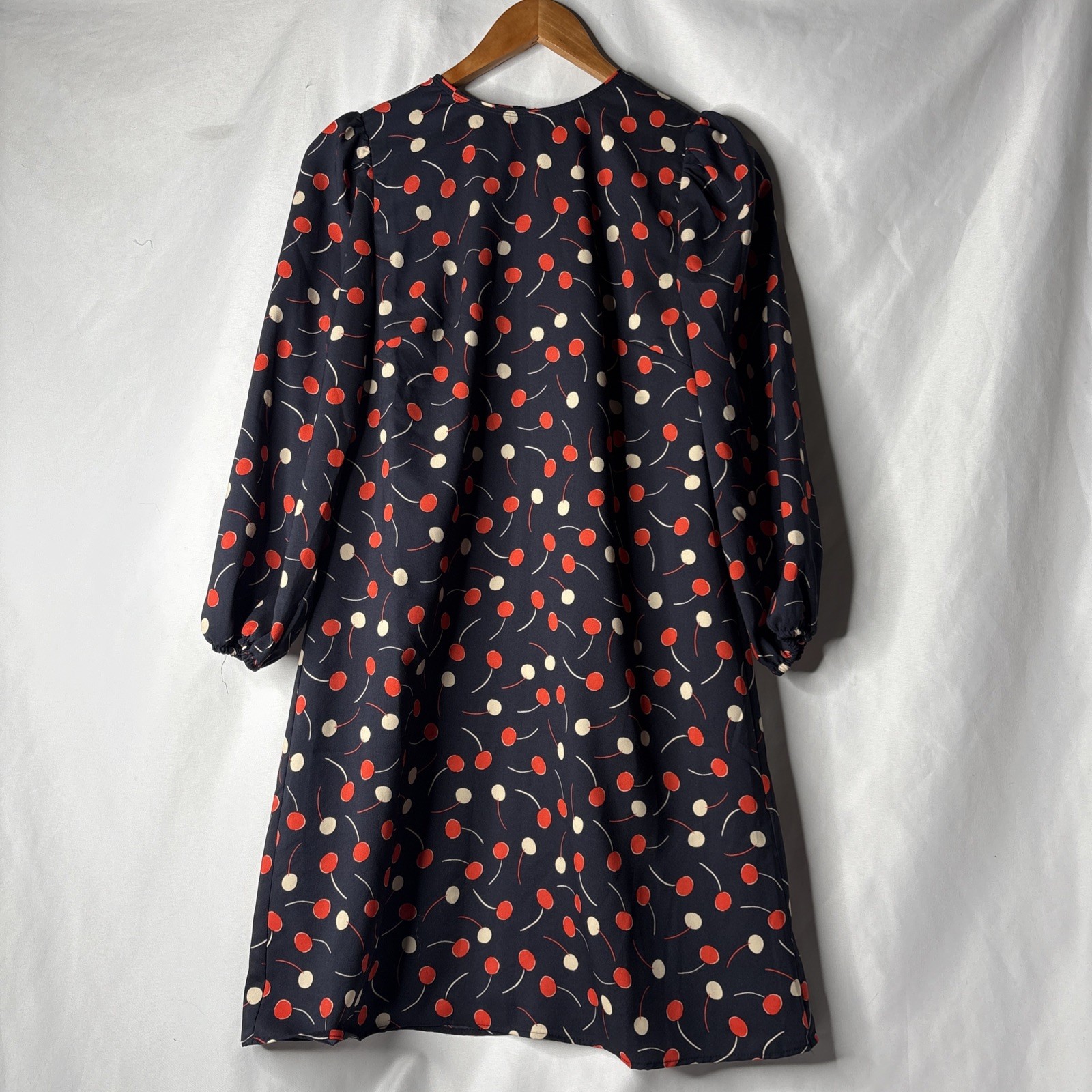 Ann Taylor Women’s Petite Small Navy Blue Red White Cherry Print Shift Dress