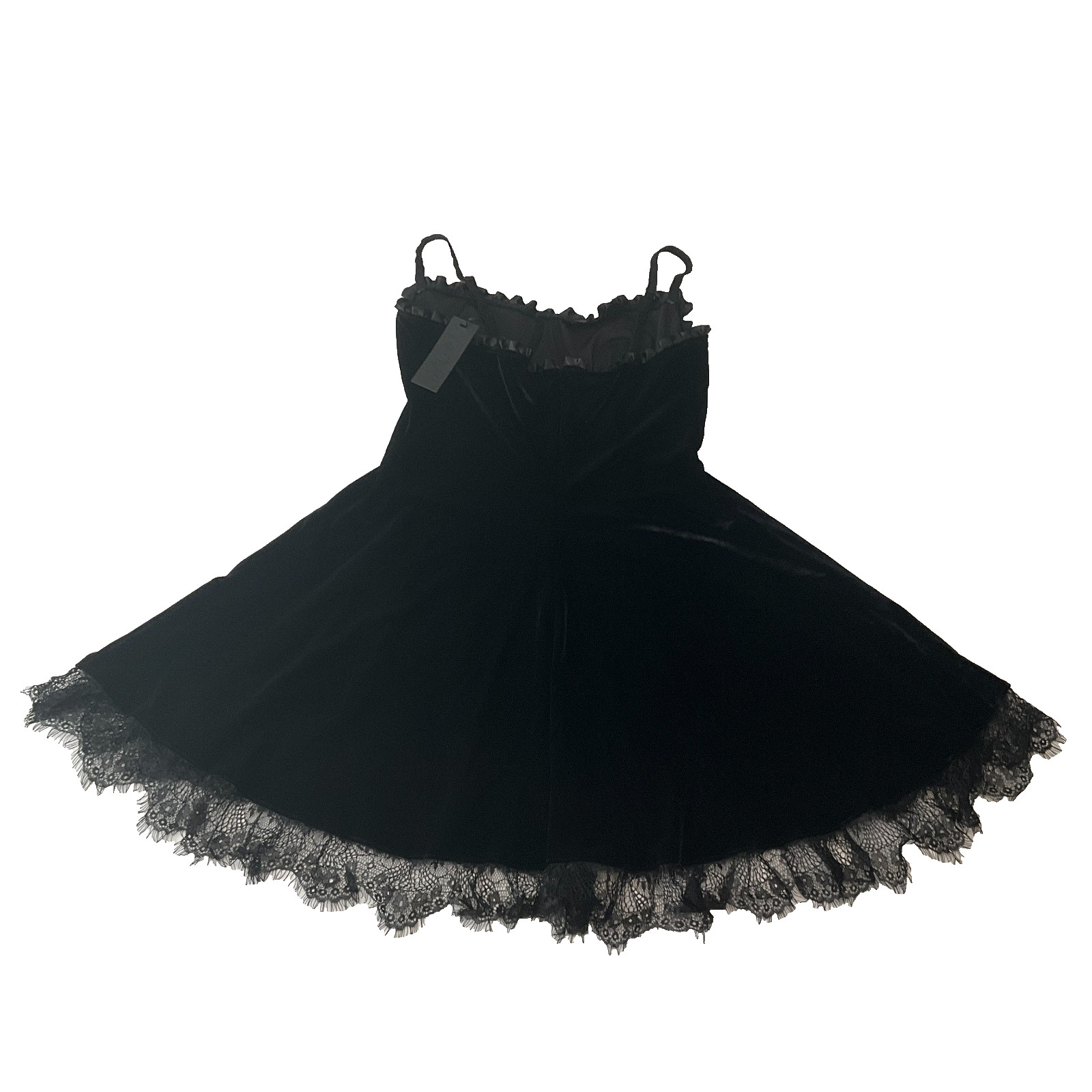 Dolls Kill Widow Dress Womens Size XL Black Velvet Zip Lace Stretch Straps Wired