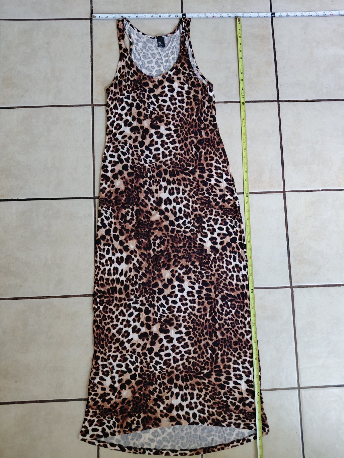 H&M Leopard Animal Print Sleeveless Tank Dress Long Maxi Pullover Round Neck S