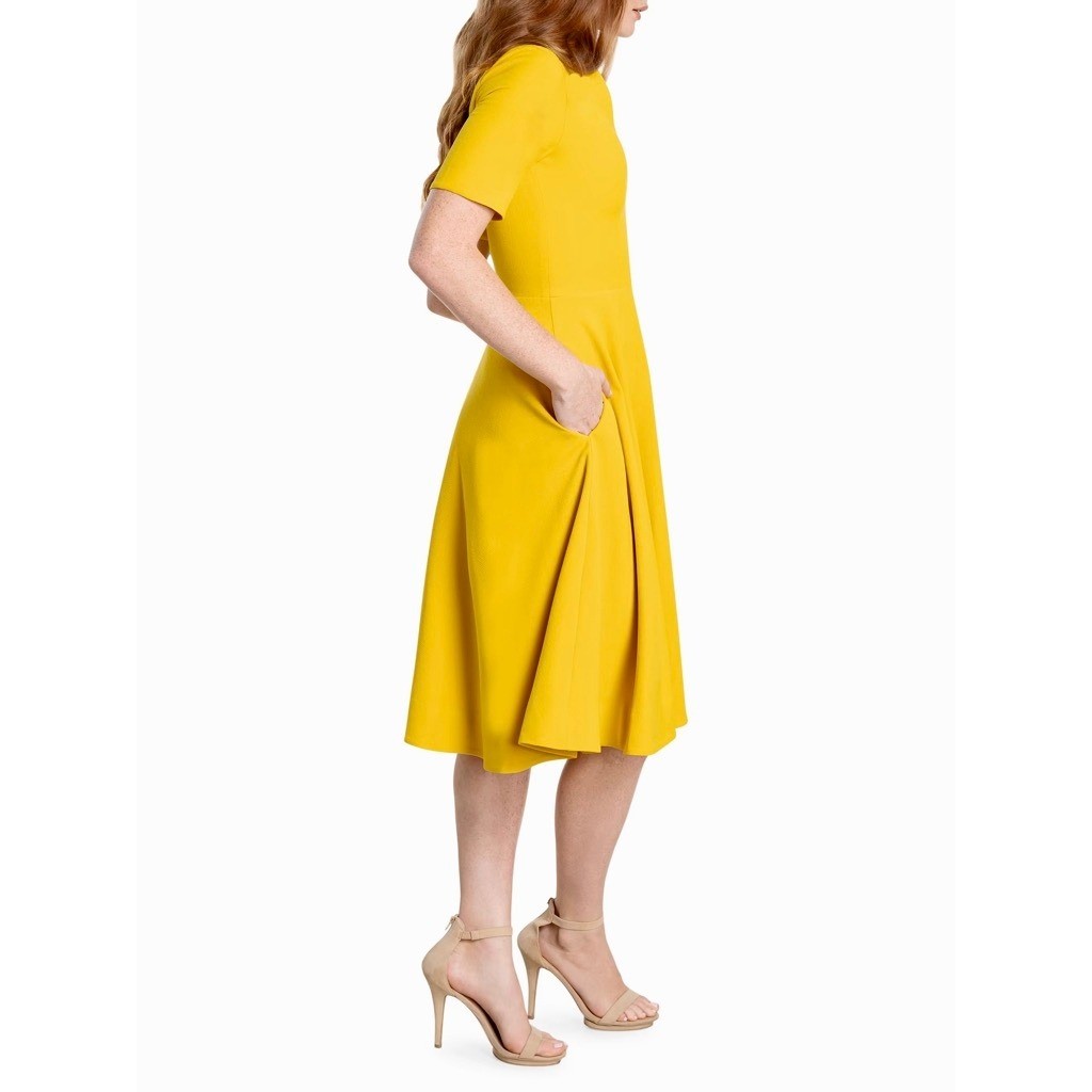 DRESS THE POPULATION Mallory Point Collar Half Zip Midi Dress Solid Yellow XS