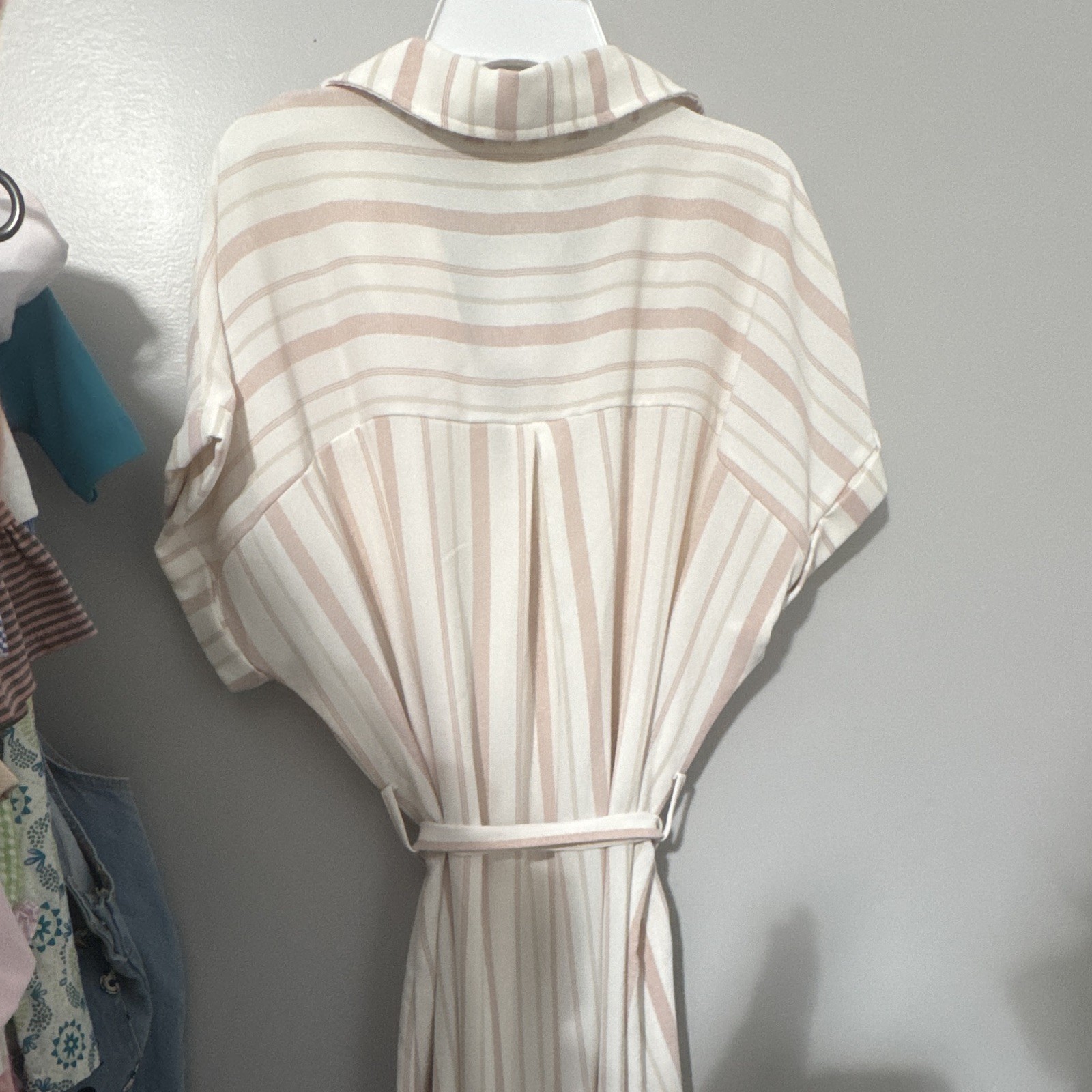 Perch by Blu Pepper Blush/White Striped Belted Shirt Dress Plus 1X