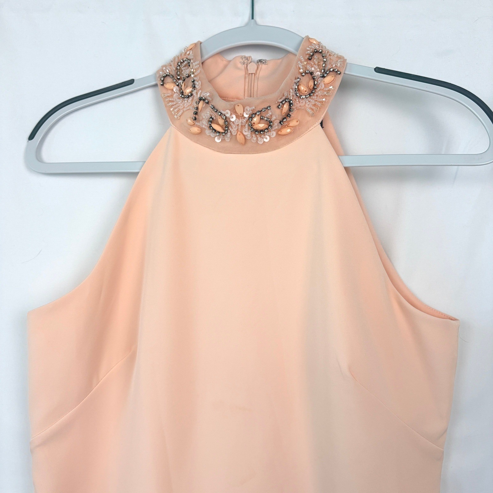 Peach Beaded Halter Ruffle Mermaid Hem Cocktail Dress Women Size M