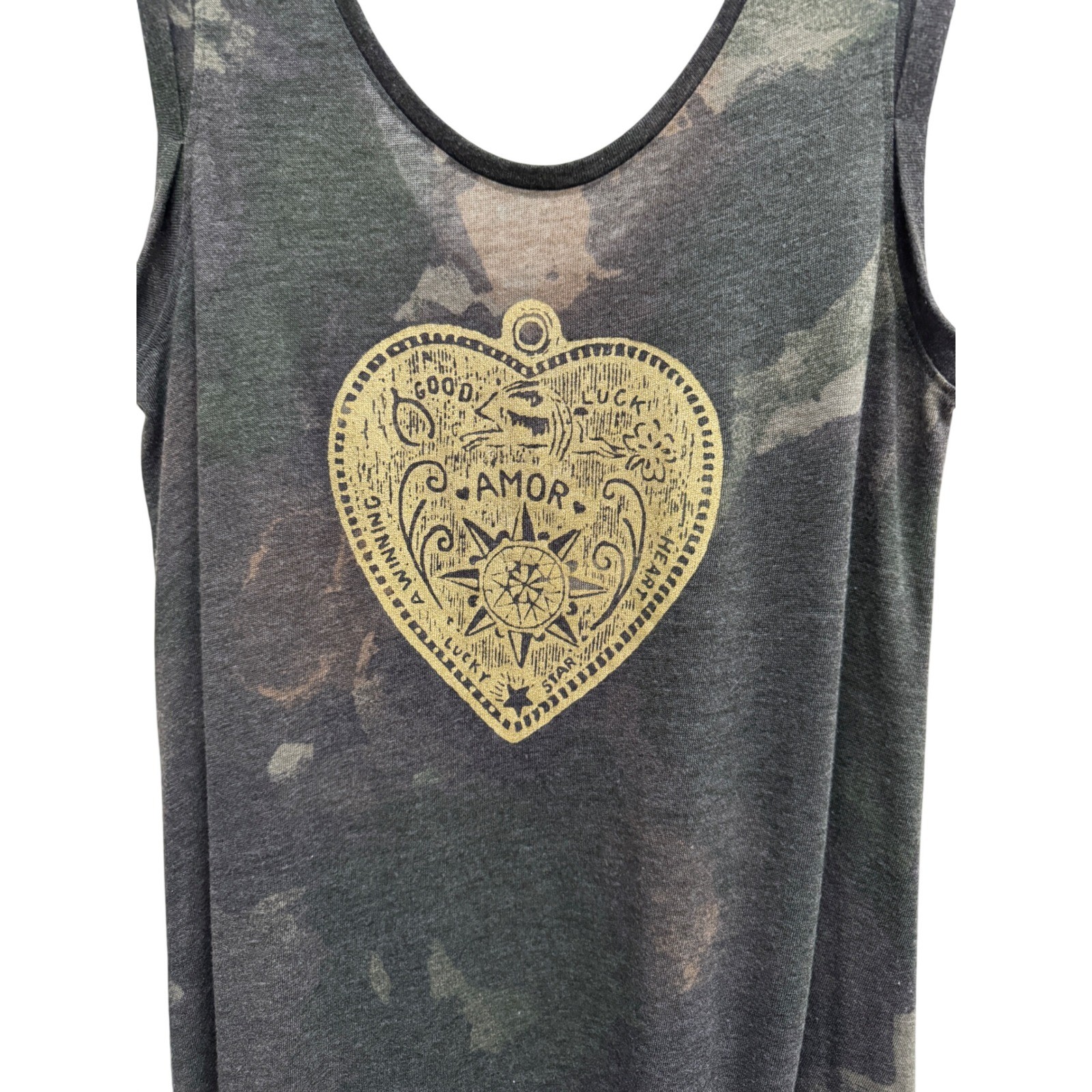 Alternative Earth Camo Graphic Tank Dress XL Amor Heart Sleeveless Boho Festival