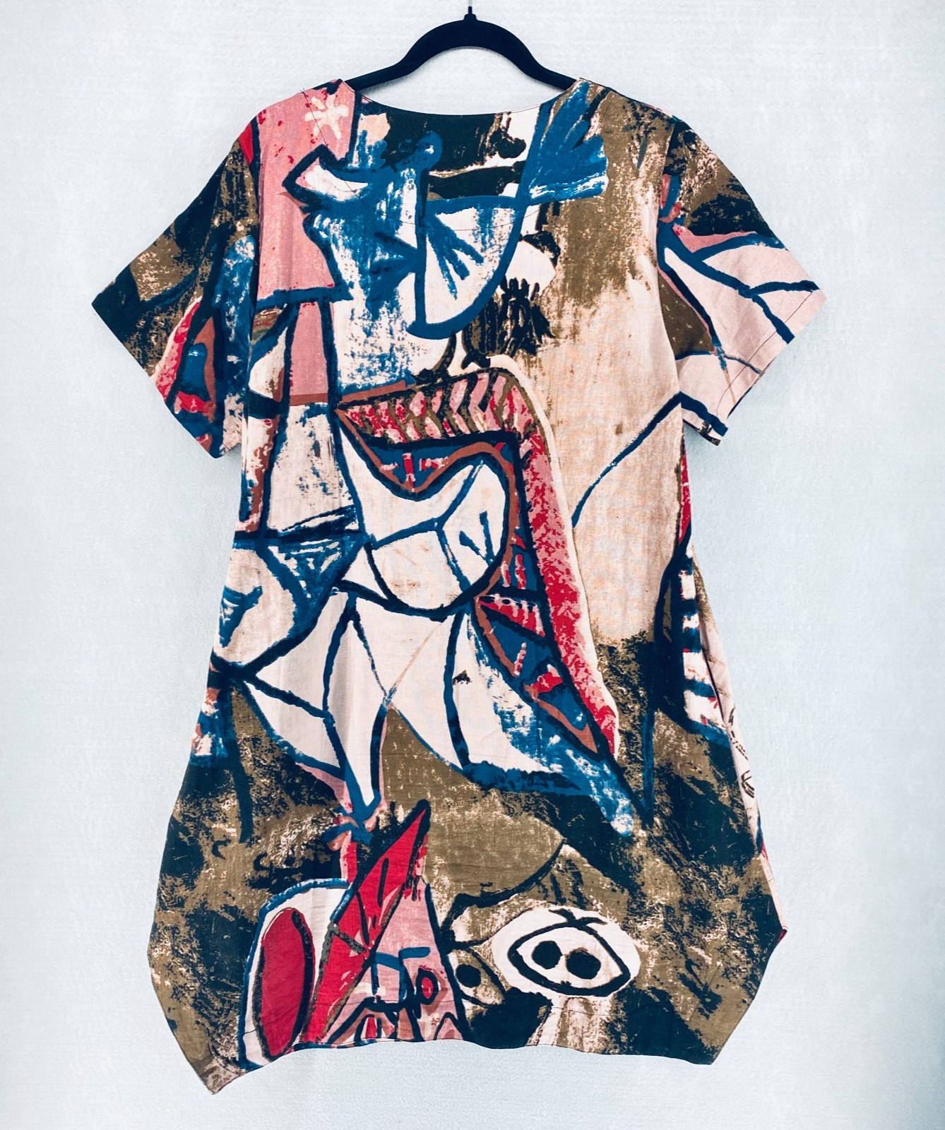 Abstract Dress Womens Large Multicolor Popover Mini Boho Picasso Art
