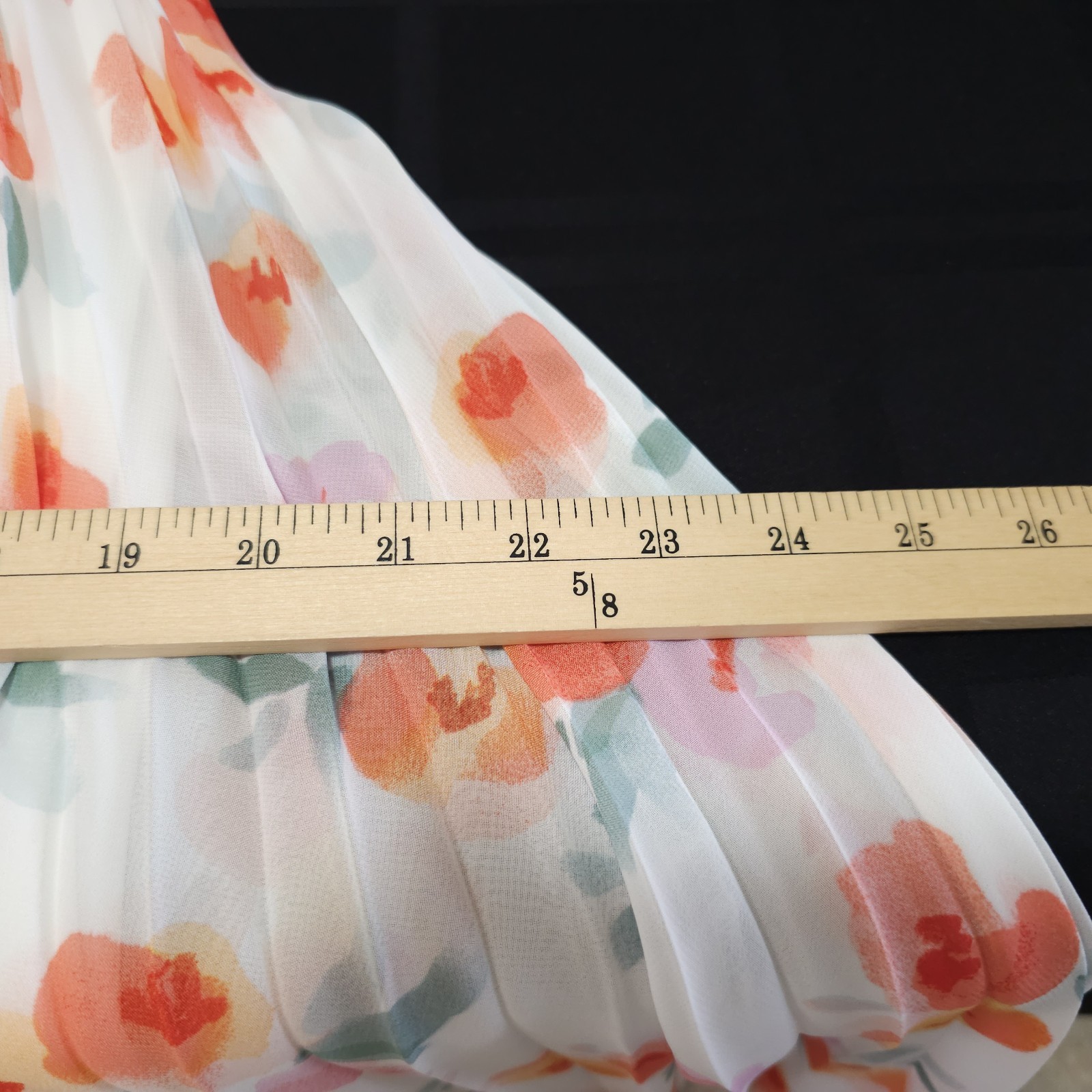NEW Lark + Grey MEDIUM PLEATED Blouson Midi Dress Orange White Floral Tie Neck