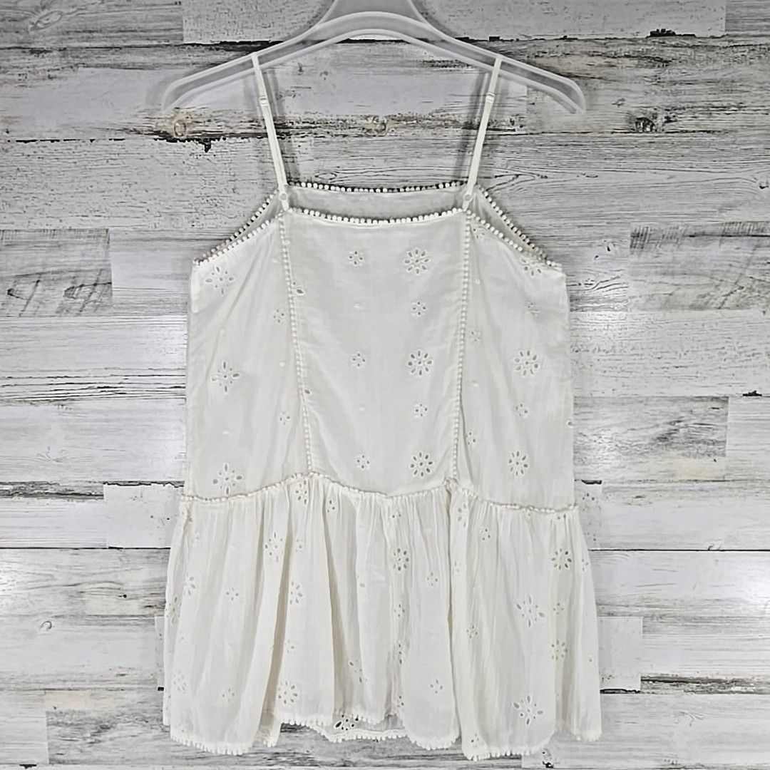 AERIE White Eyelet Embroidered Tiered Sundress SZ M Cotton Lace Trim Boho Summer