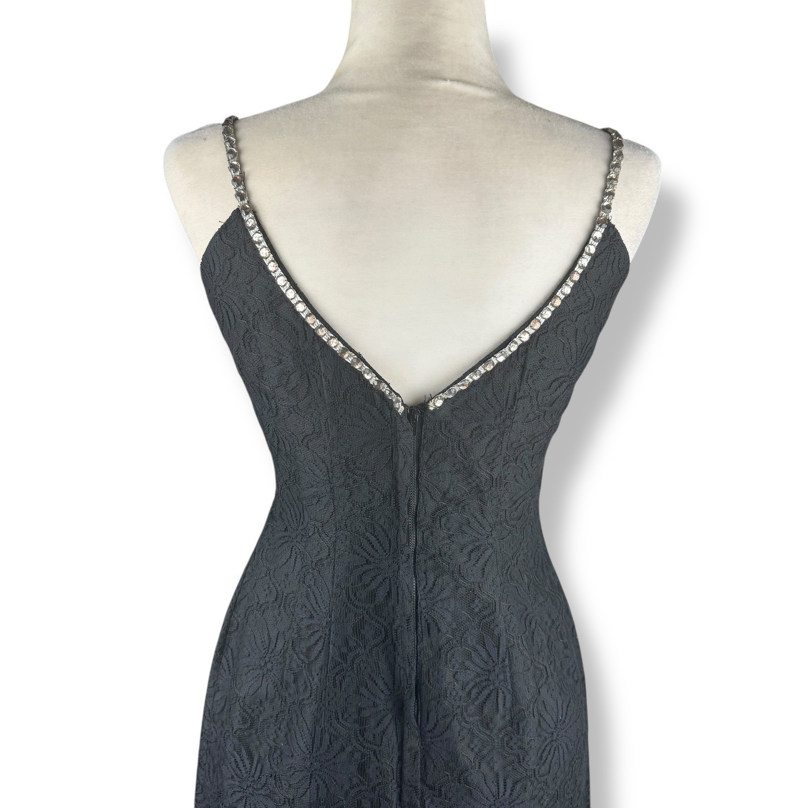 Lilli Diamond Black Lace Wiggle Dress Womens Size Small Glam Vintage 50s 60s