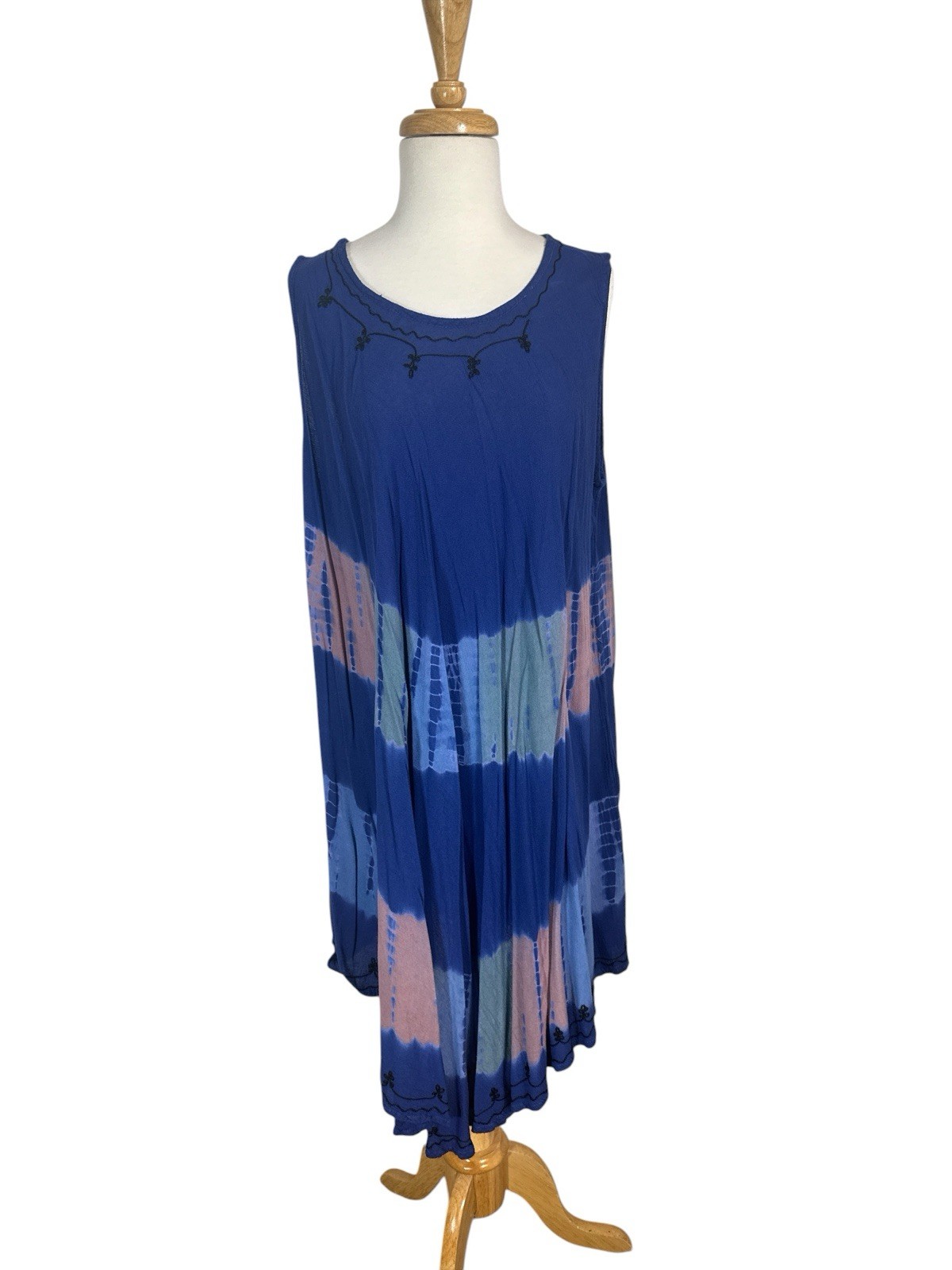 Blue Tie Dye Summer Beach Sun Dress Swim Suit Cover Up