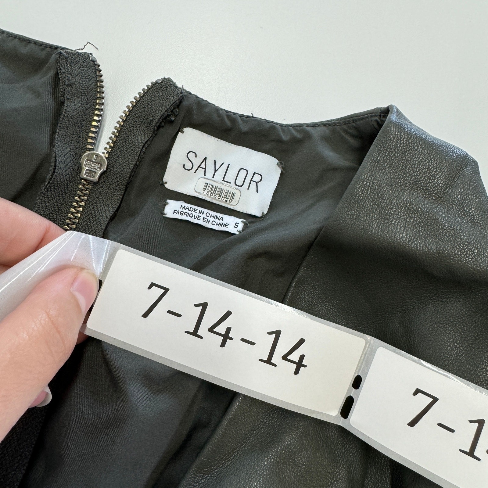Saylor Dress Womens Small Olive Green Veronicka Faux Leather Mini V Neck Wrap