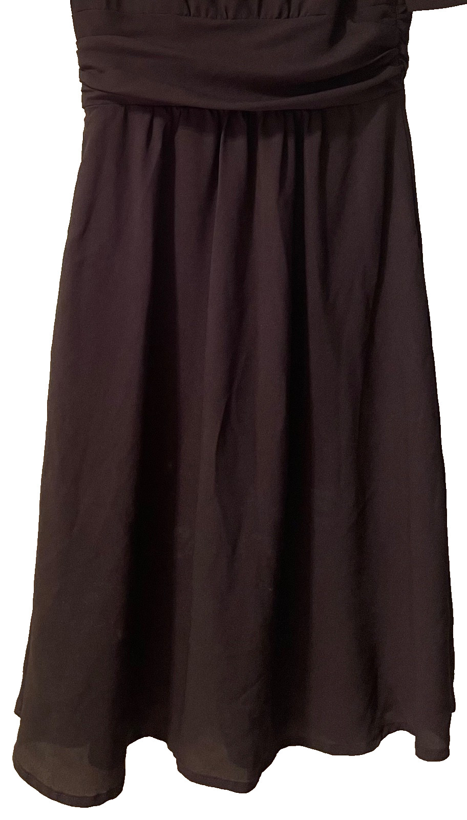 Review Dress Size 6 Black Pleated Ruffle Buttons Chiffon Fit & Flare Party Work