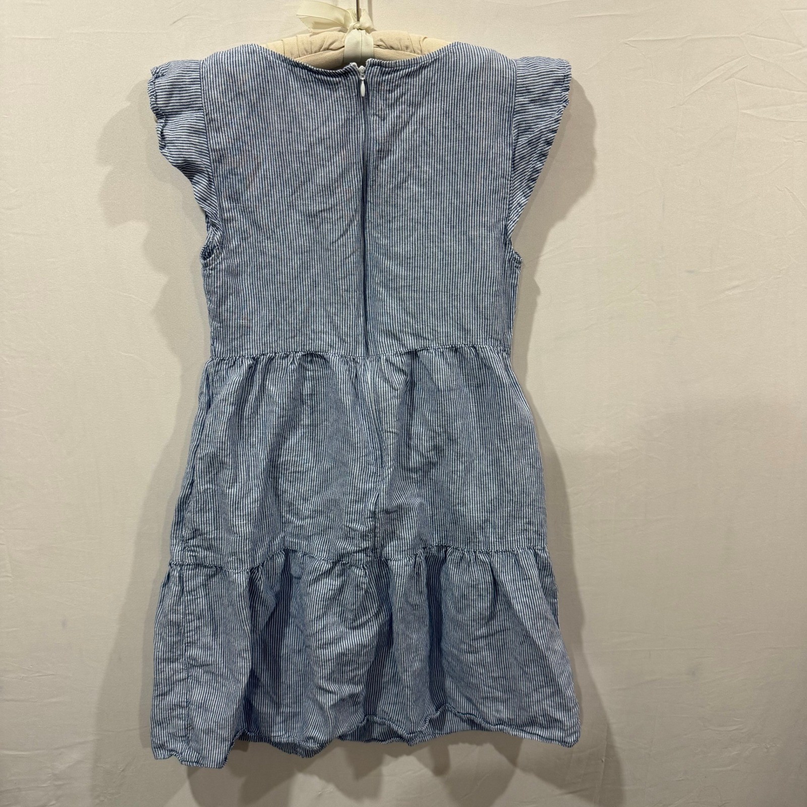 Goodthreads Womens Blue White Striped Seersucker Tiered Mini Dress XS Pockets