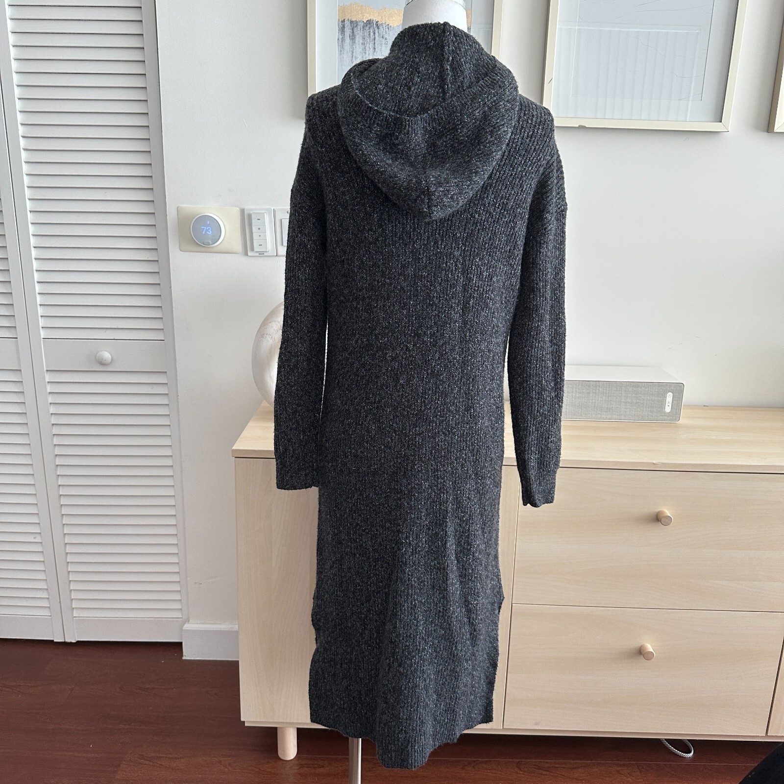Haven Well Within Sweater Dress XS Gray Rib Kit Midi Hooded Lounge Minimalist