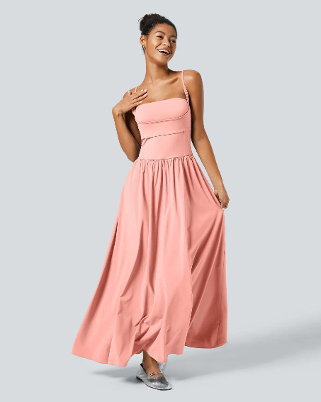 NWT Halara Breezeful Backless Side Pocket Flowy Flare Maxi Quick Dry Slip Dress