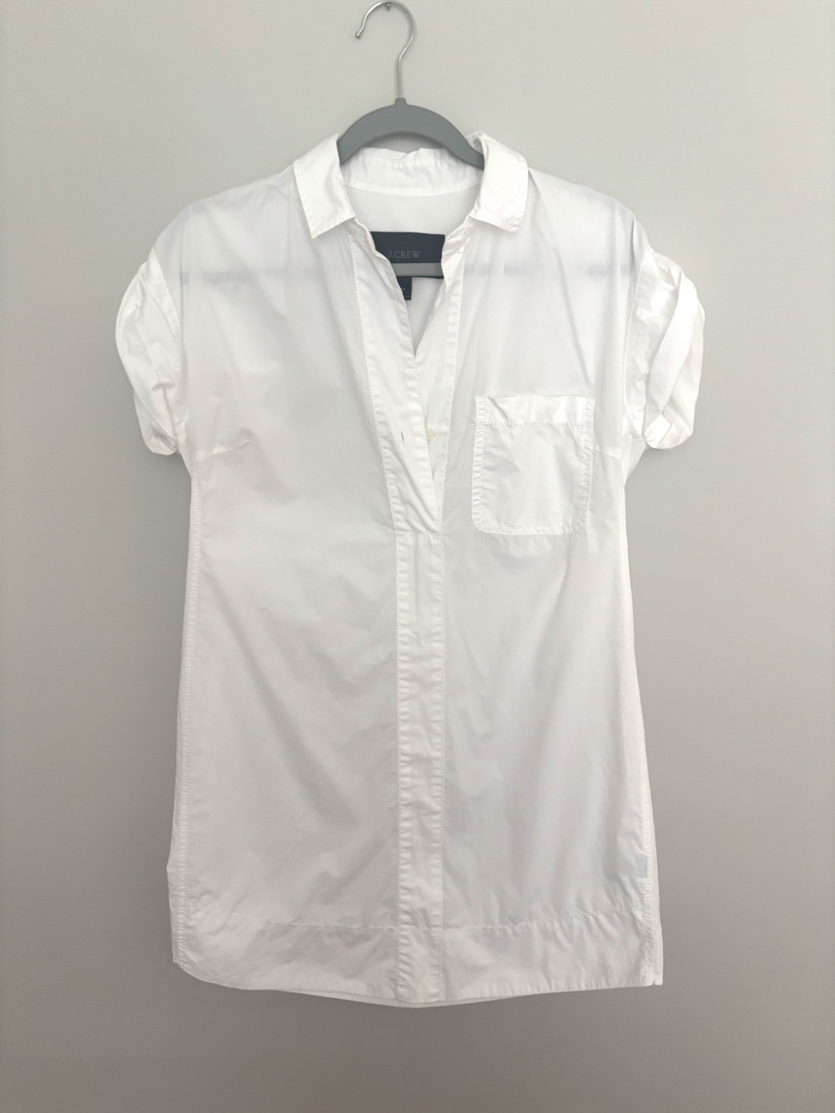 J Crew Women’s Popover 100% cotton shirt dress white Small, front pocket, Travel