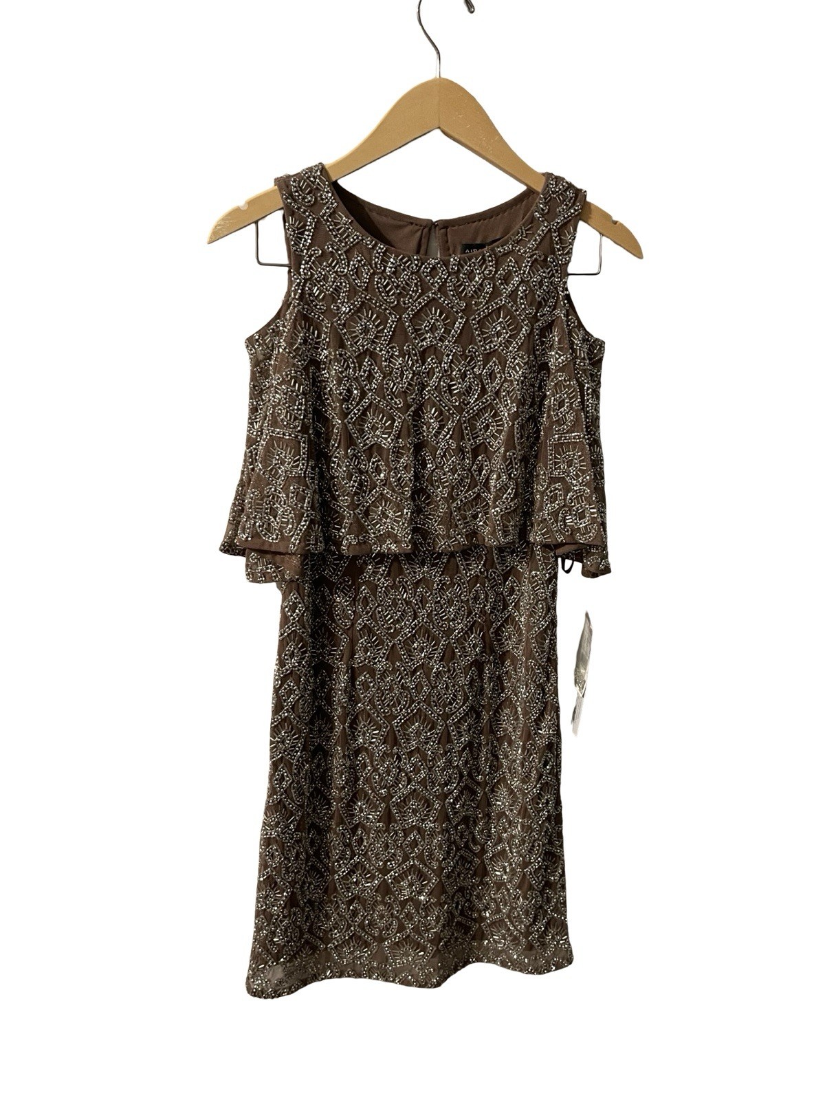 Aidan Mattox Beaded Cold Shoulder Cocktail Dress NWT Size 0 Mink MSRP $395