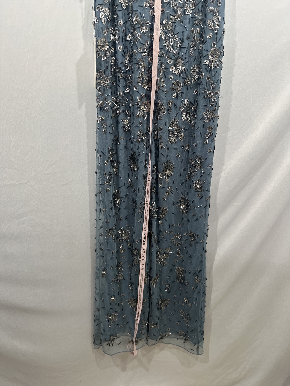 NWT Mac Duggal [ 10 ] 5477 Floral Embellished Scoop Neck Gown in Slate Grey #J43