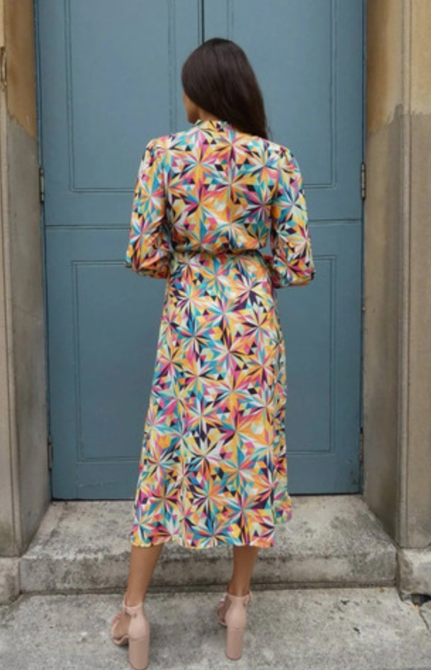 RAISHMA Multicolour Vibrant Geometric Print Midi Dress Size 22 RRP £95 BNWT