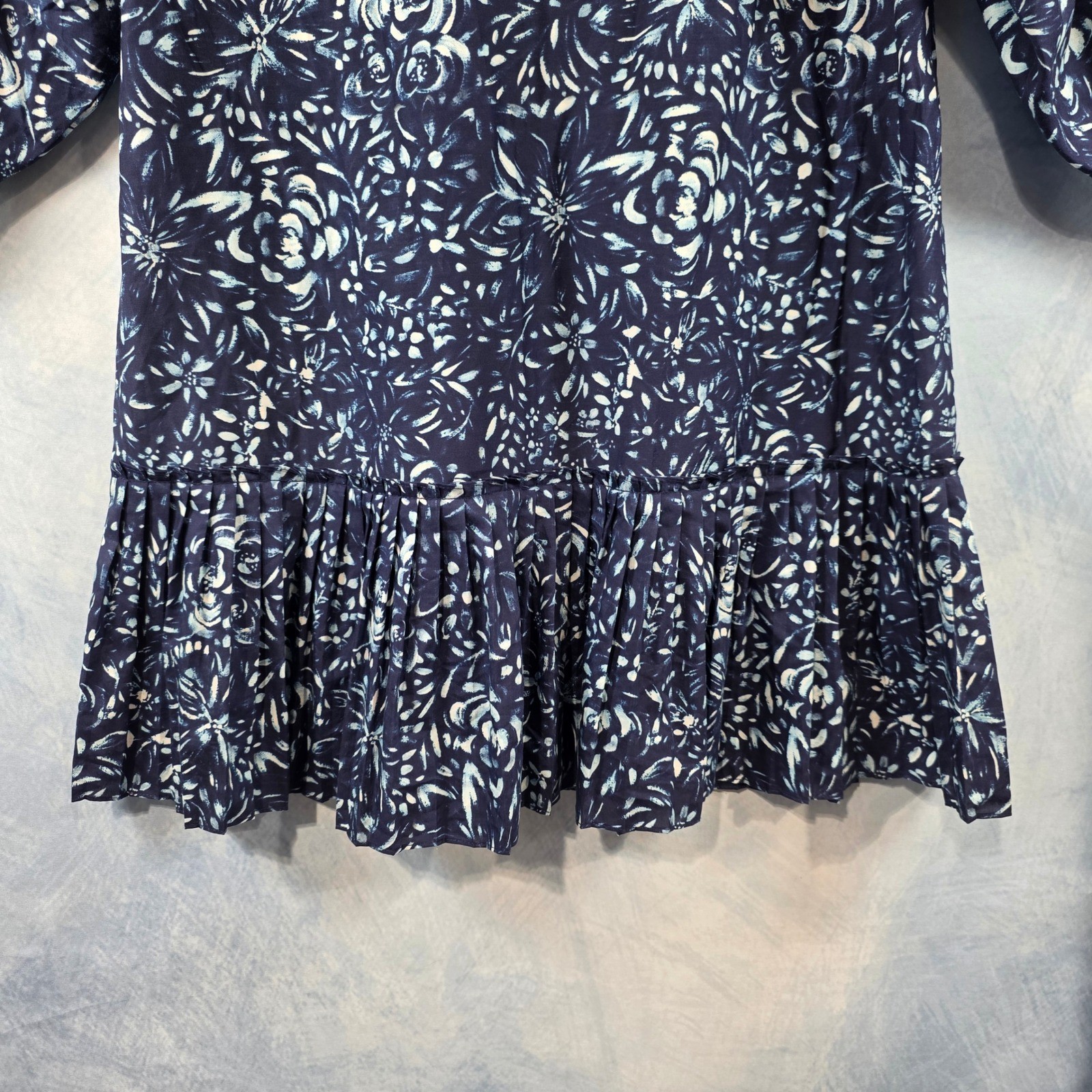 Nicole Miller Collection Navy Blue Floral Embroidered Drop Waist Dress Womens S