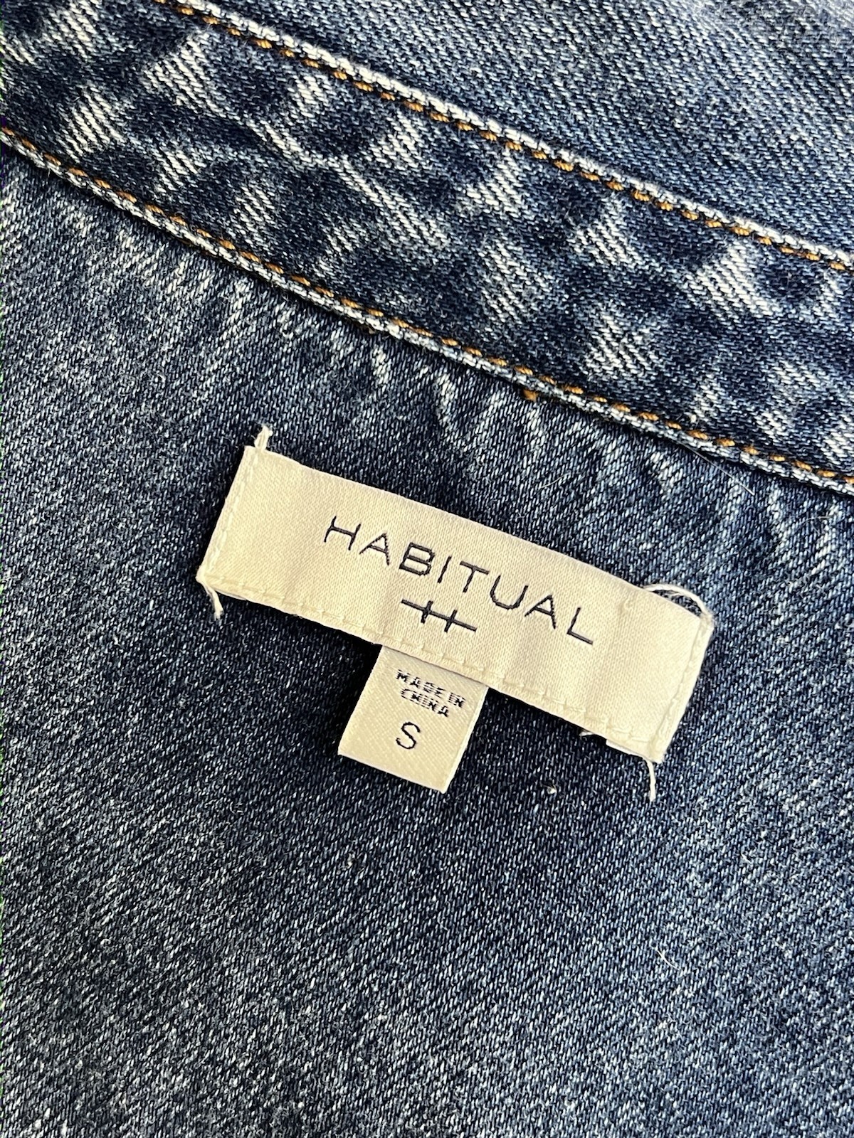 Habitual Blue Solid Denim Shirt Dress S Collared Long Sleeve Button Belted