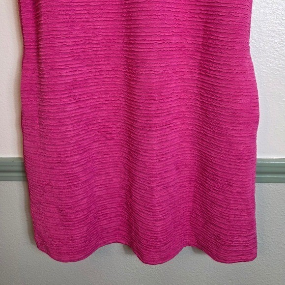 Evaless Magenta Large Textured Tunic Dress Short Sleeve Casual Shift Mini