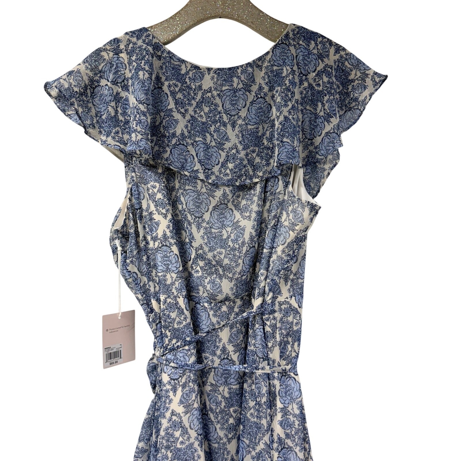 LC Lauren Conrad Hi Low Floral Wrap Dress Ruffle XXL Blue NWT