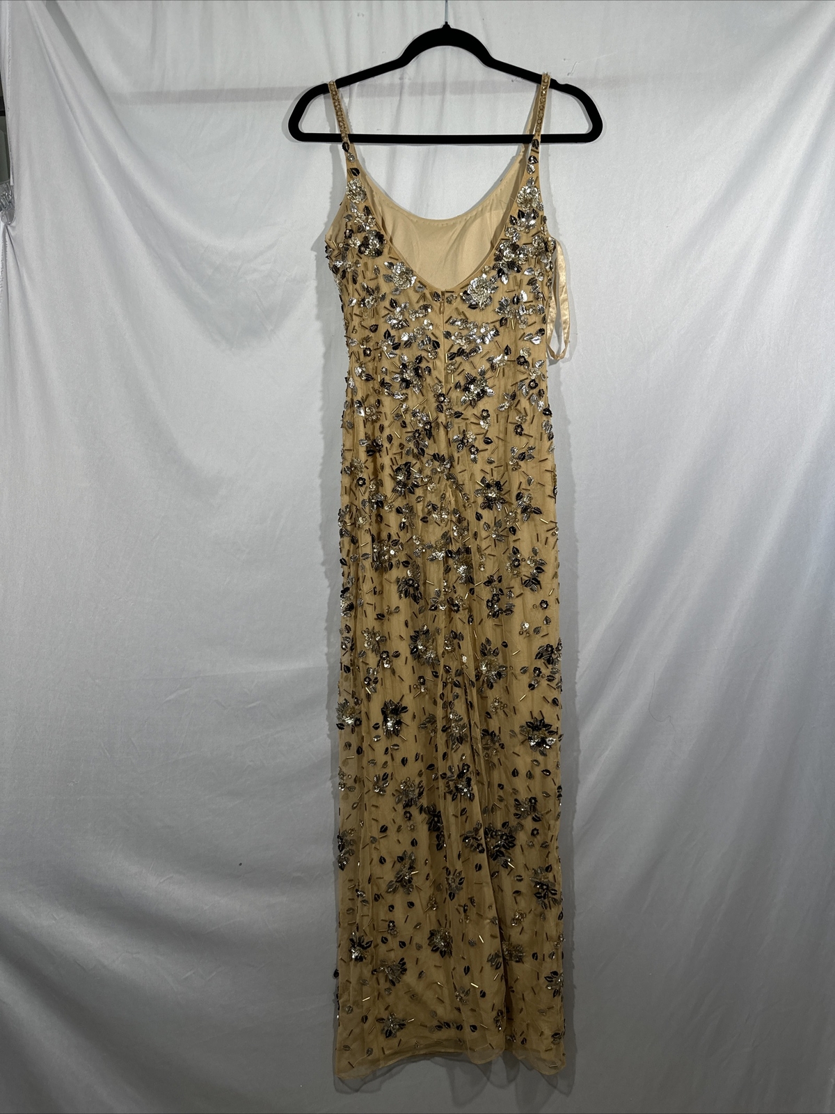 NWT $598 Mac Duggal [ 4 ] 5477 Floral Embellished Scoop Neck Gown Gold J1177