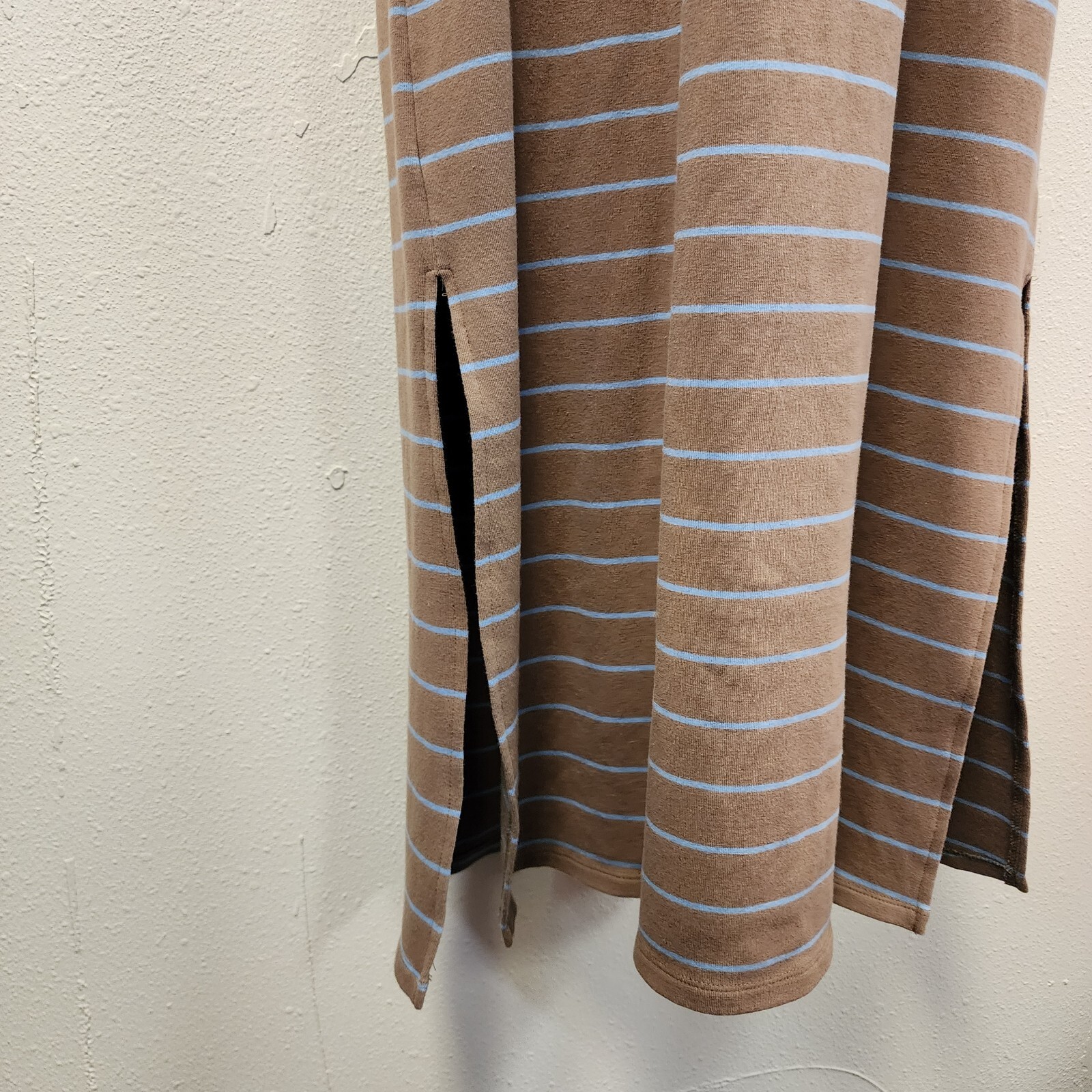 Mod Ref Maxi Cotton tshirt Dress M Brown blue Stripes 1/2 Slv Casual Minimalist