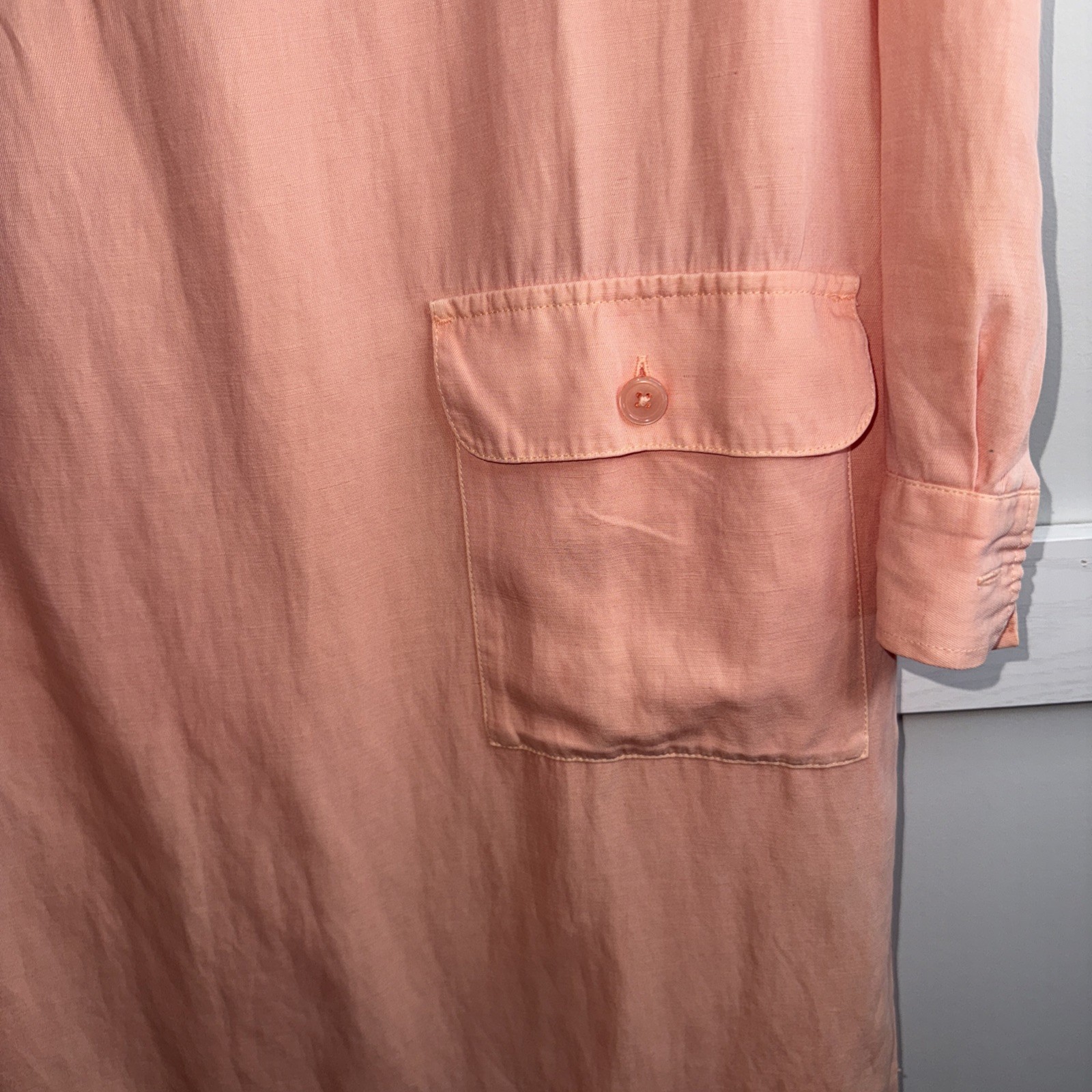 Soft Surroundings Kiran M Peach Nectar Shirt Dress Linen Blend Roll Tab Sleeves