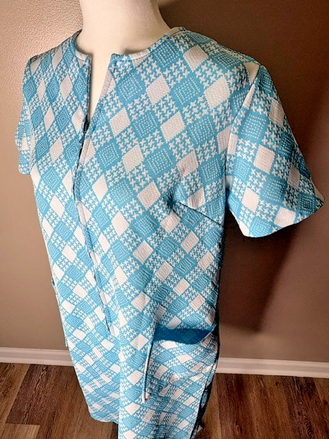 Vintage 1960s Shift House Dress Mod Geometric Mad Men Zip Front Handmade