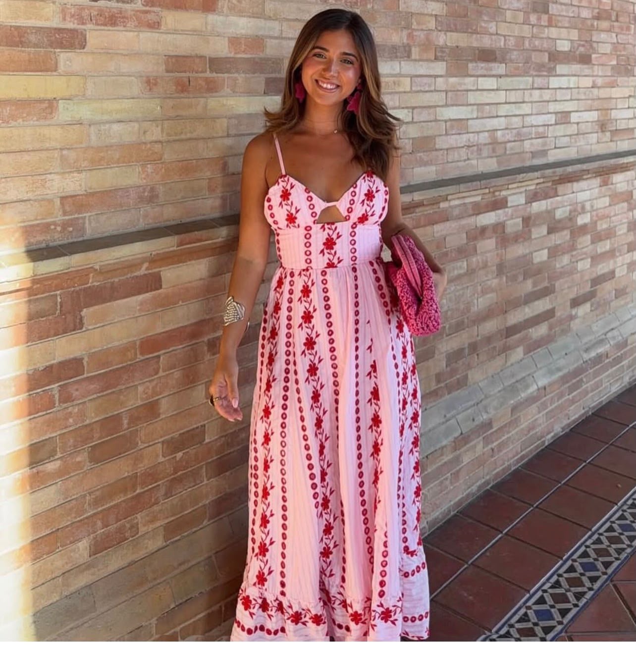 ZARA MIDI DRESS WITH CUTWORK EMBROIDERY PINK NEW SS26 SIZE S REF. 2715/977