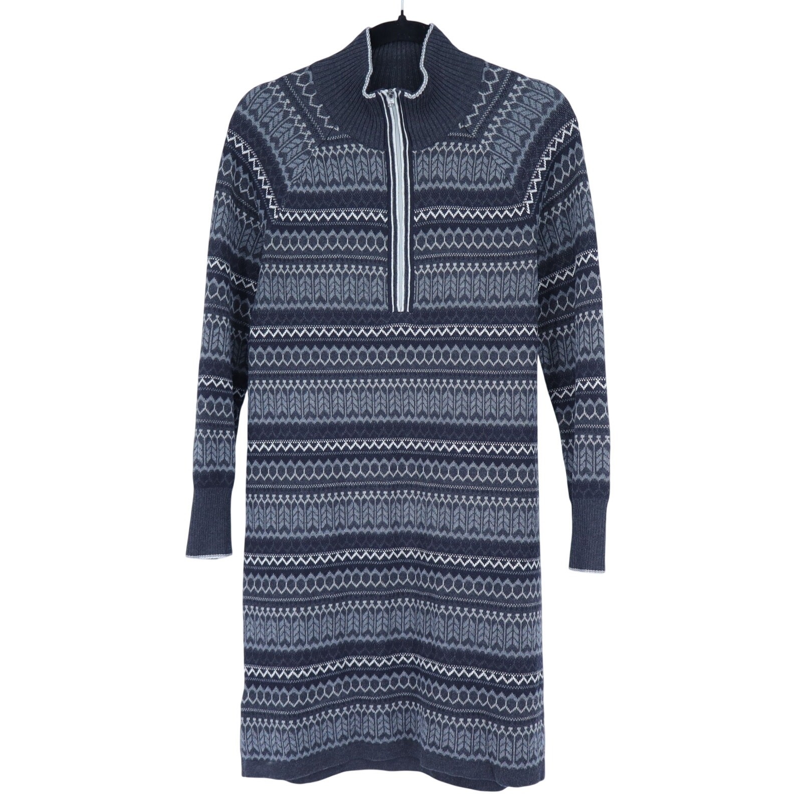 Eddie Bauer Fair Isle Sweater Dress Gray Quarter Zip Long Sleeve Women’s S