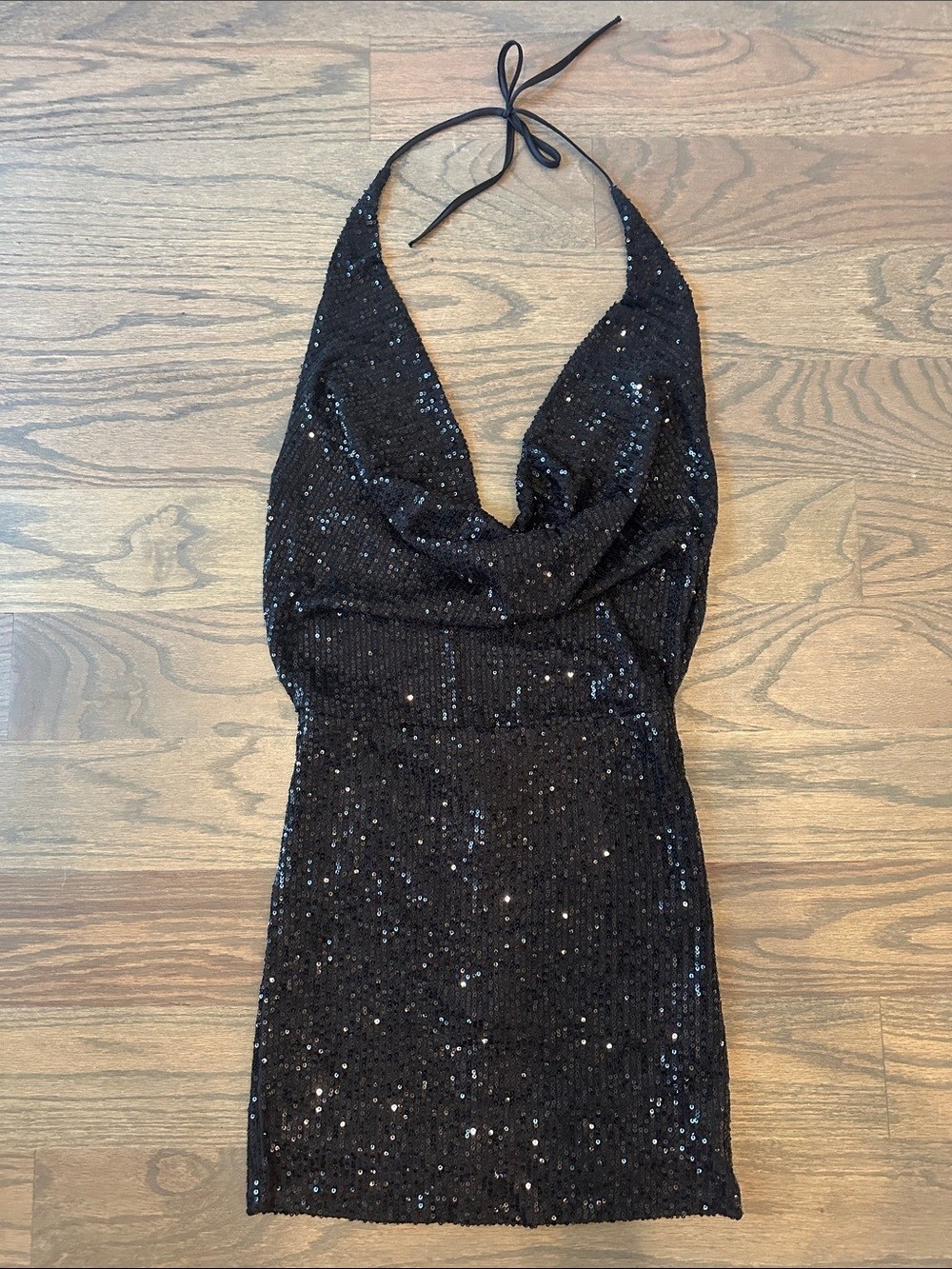 Pull&Bear Black Sequin Halter Mini Dress