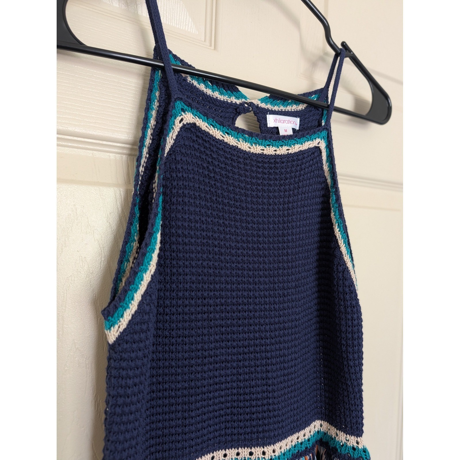 Crochet Halter Ikat Print Maxi Dress Medium Boho Summer