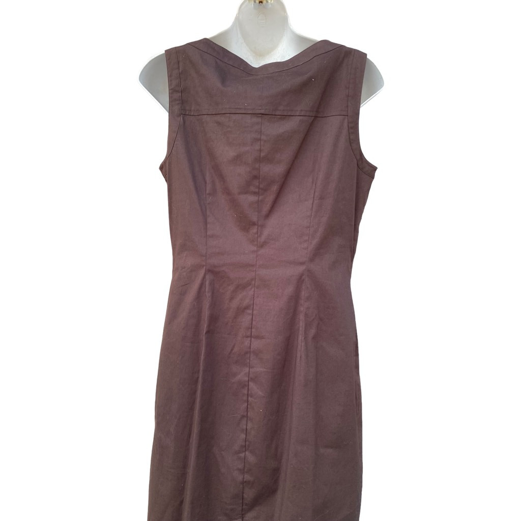 Peter Martin Womens Shift Dress Brown Stretch Jewel Neck Button Buckle 4 New