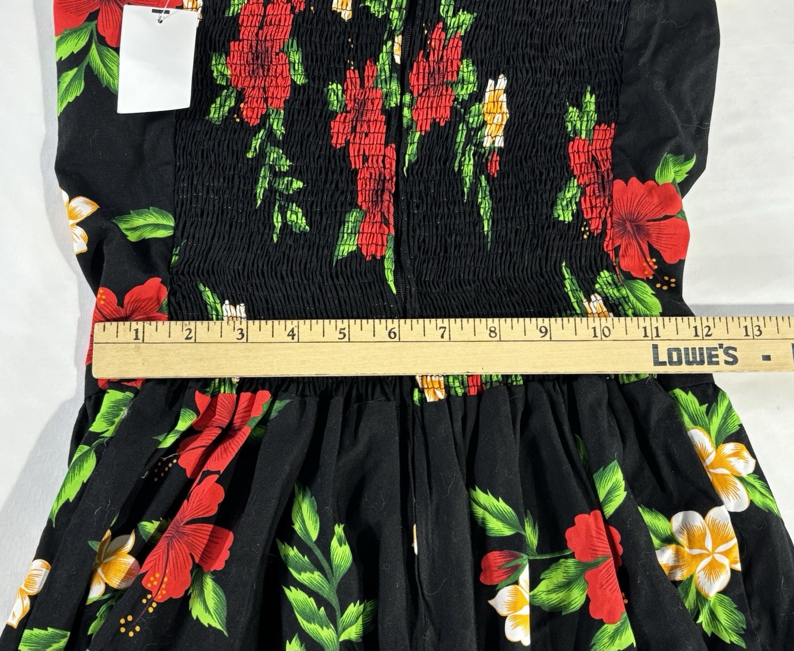 Royal Creations Hawaiian Black Smocked Halter Sundress Size L Floral Hibiscus