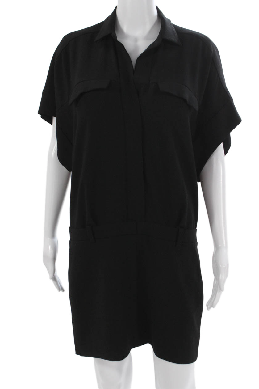IRO Women Romper Black Collared Short Sleeve Knee Length Acetate Size 38