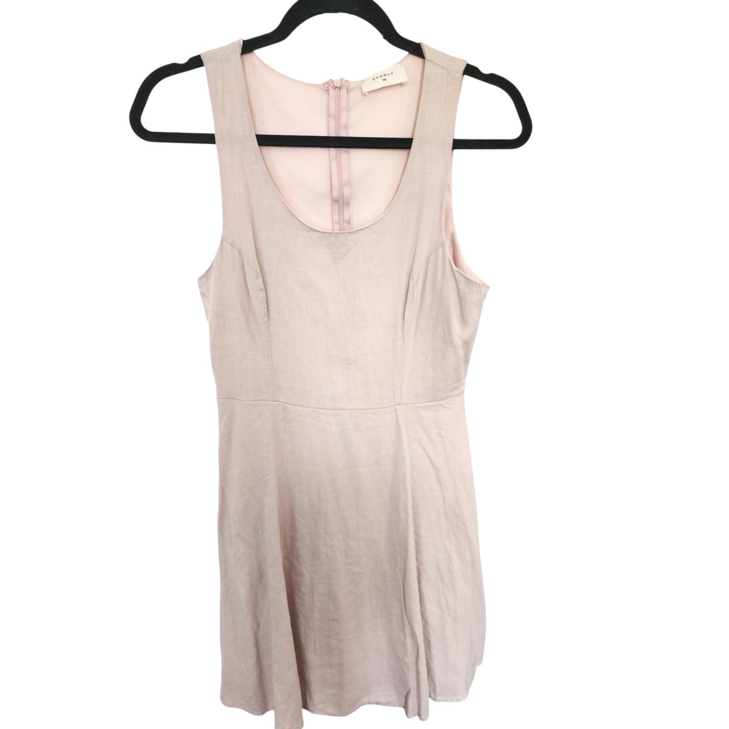 Everly Womens Blush Pink Linen Blend Fit and Flare Mini Dress Size M